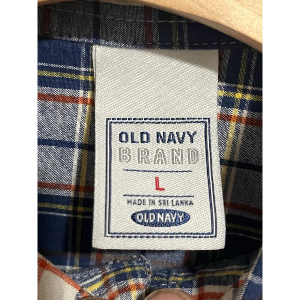 Old Navy Boys Red White Blue Plaid Button Up Shirt Large